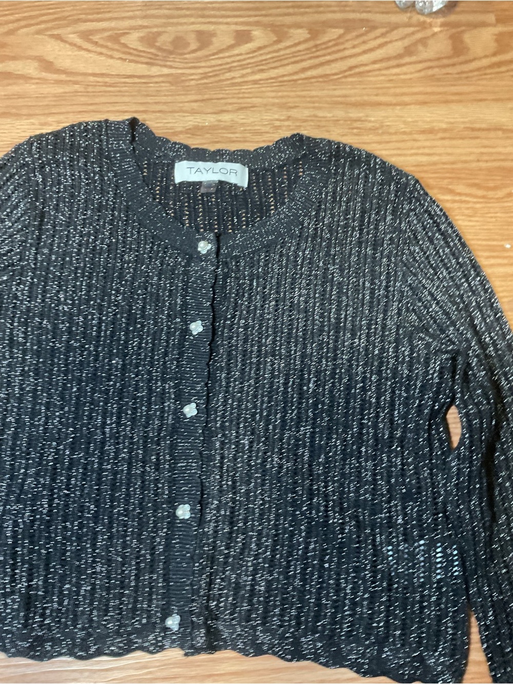 TAYLOR Black Metallic Ribbed Button-Front Cardigan